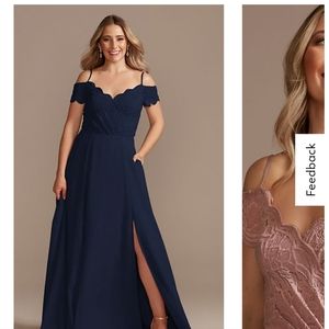 lace chiffon off-shoulder long bridesmaid dress-davids bridal in Marine (navy)